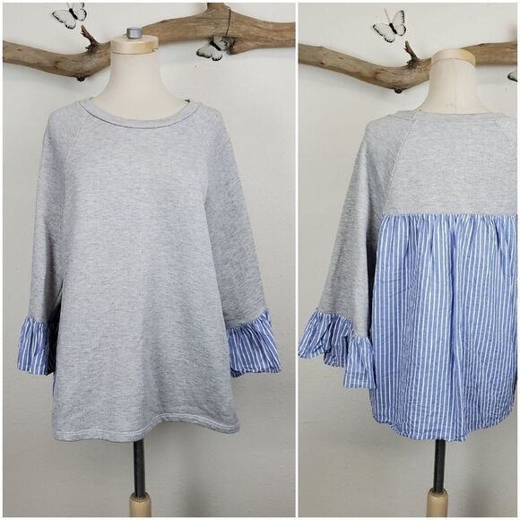 Pleione ruffled hem swing style multi texture top - Picture 1 of 9